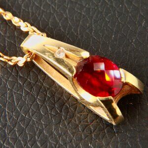 Gold Pendent with Diamond and Garnet Designer signed SHIG